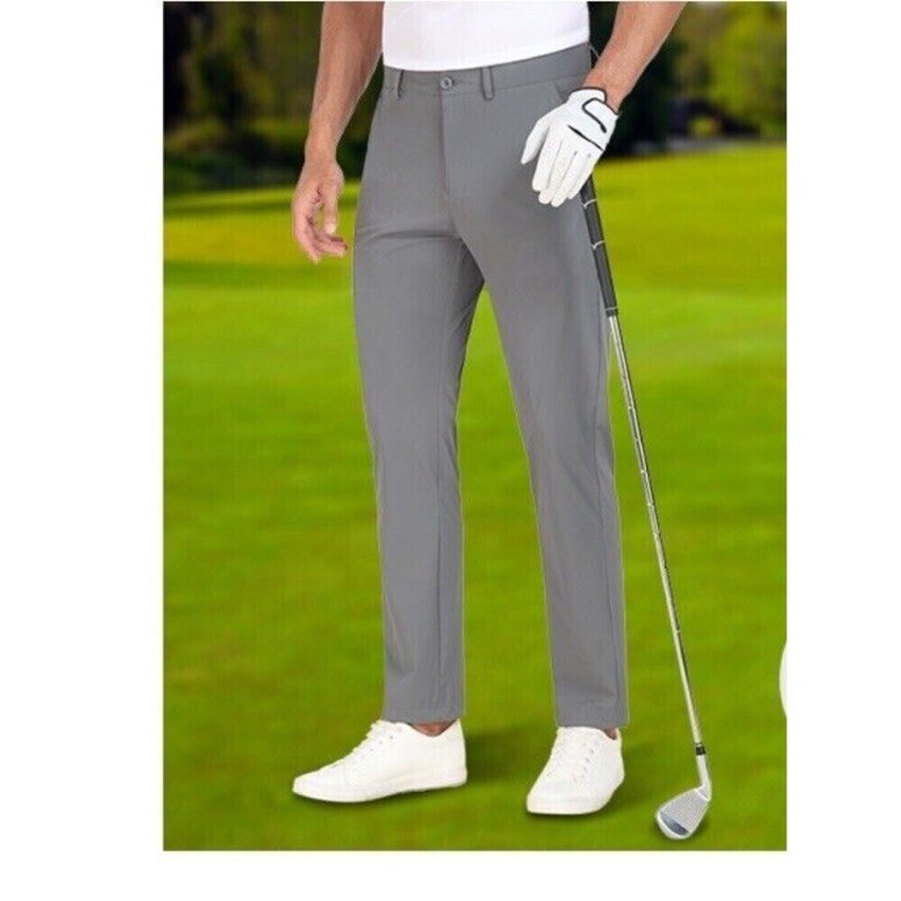 Men's Stretch Dress Pants Waterproof Slim Fit Golf outdoor Casual Trouser gray